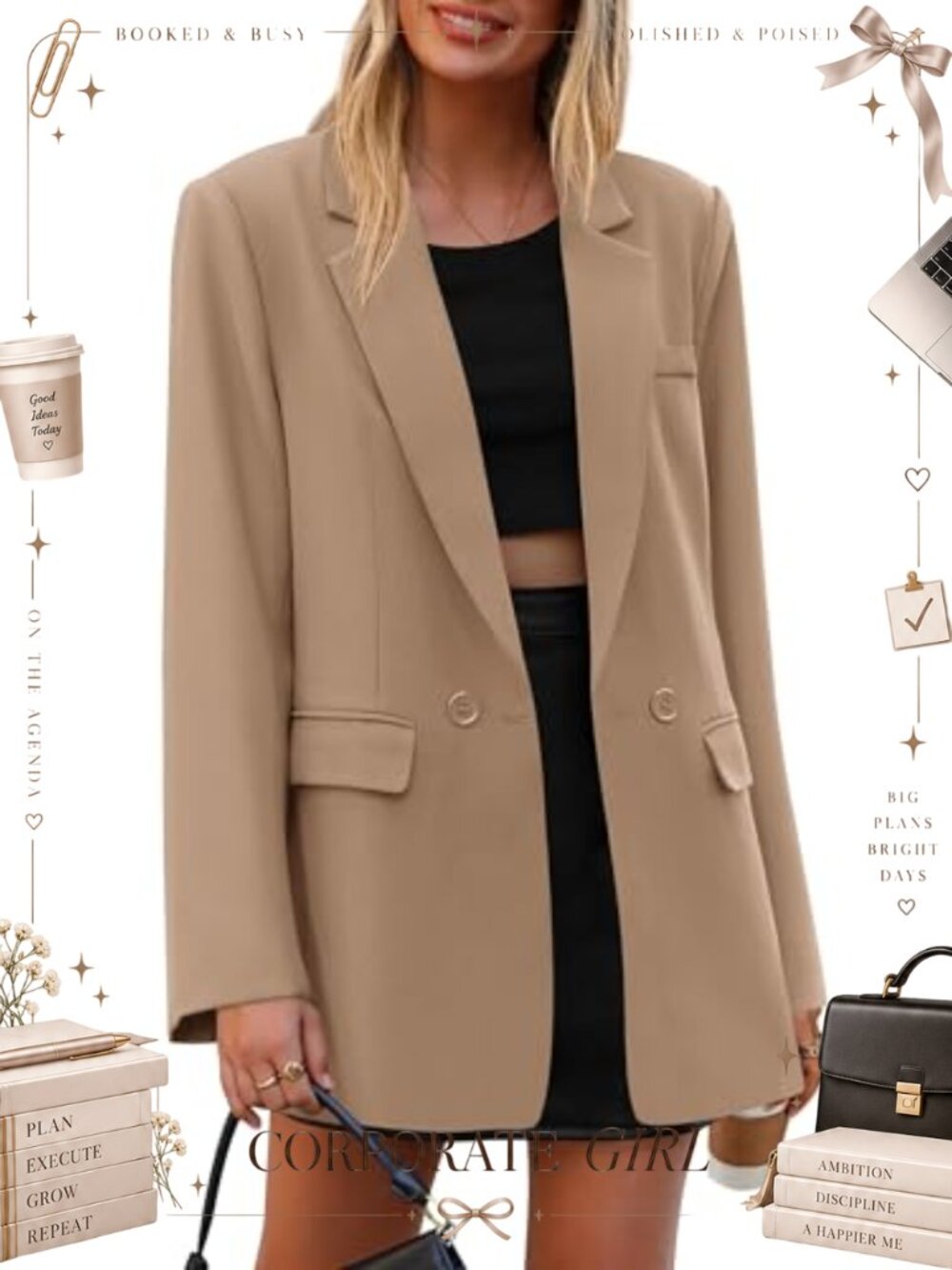 Women's Double Breasted Notch Lapel Blazer Suit Jacket for Work Office Casual
